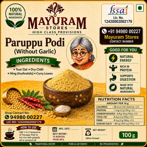 Paruppu  podi (Without Garlic)